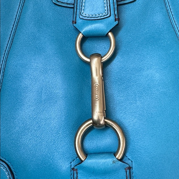 Coach Hamptons Slim Ocean Blue Leather Medium Hobo Shoulder Bag - Picture 6 of 7